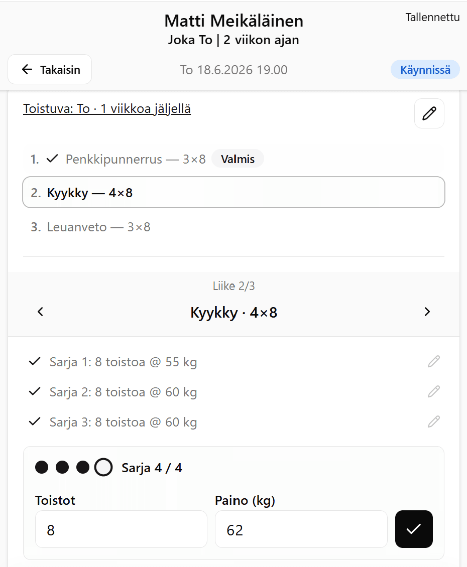 Runtua-app käyttöliittymä